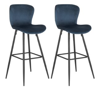 An Image of Habitat Etta Pair of Velvet Bar Stool - Blue