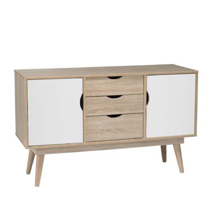 An Image of Scandi 3 Drawer Grey Sideboard Grey, Brown and White