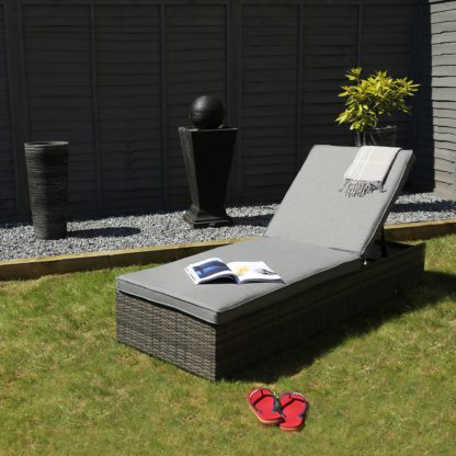 An Image of Rattan Grey Lounger Light Grey