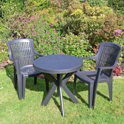 An Image of Tivoli 2 Seater Dark Grey Bistro Set with Parma Chairs Dark Grey