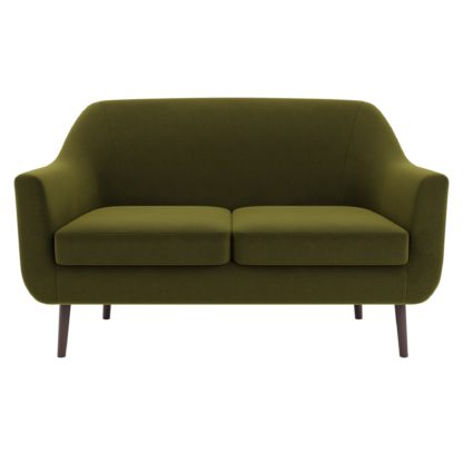 An Image of Eddie Eco Velvet 2 Seater Compact Tub Sofa Olive (Green)