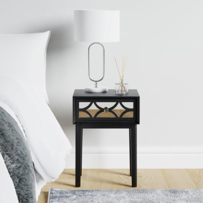 An Image of Delphi Black 1 Drawer Bedside Table Black