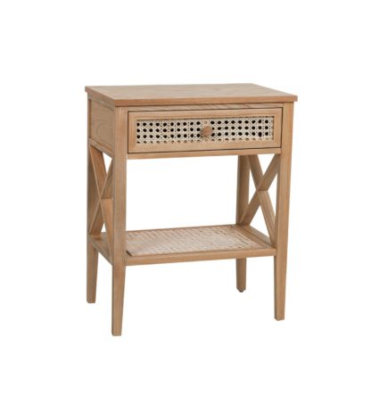 An Image of Habitat Mornington Rattan 1 Drawer Bedside Table - Oak