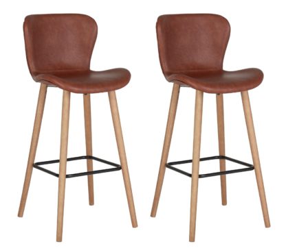 An Image of Habitat Etta Pair of Faux Leather Bar Stool - Brown