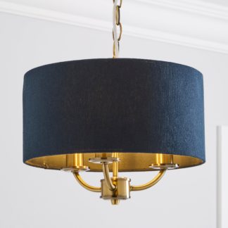 An Image of Preston Brass 3 Light Pendant Fitting Navy