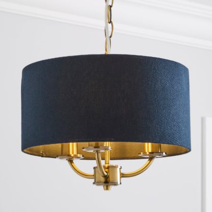 An Image of Preston Brass 3 Light Pendant Fitting Navy