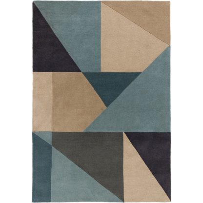 An Image of Harper Wool Rug Green, Beige and Grey