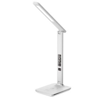 An Image of Groov-E Ares LED Desk Lamp Alarm Clock - with Wireless Charging Pad - White