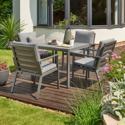 An Image of Titchwell 4 Seater Grey Dining Set Dark Grey