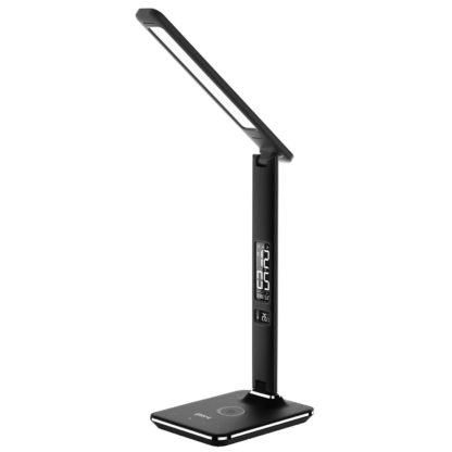 An Image of Groov-E Ares LED Desk Lamp Alarm Clock with Wireless Charging Pad - Black