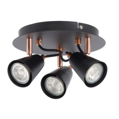 An Image of Emma 3 Lamp Spotlight Plate, Black/Copper