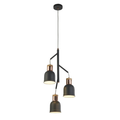 An Image of Barham 3 Light Pendant Light - Matt Grey and Copper