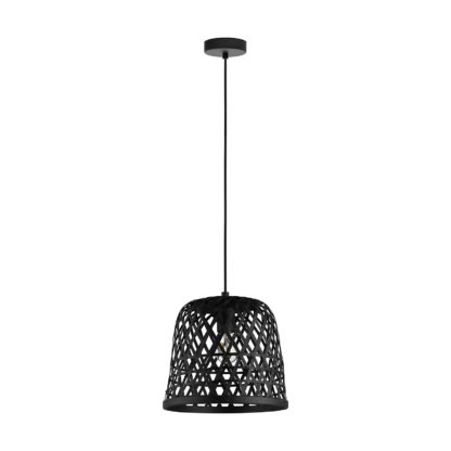 An Image of EGLO Kirkcolm Wicker Style Pendant Black