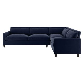 An Image of Habitat Chester Left Corner Velvet Sofa - Dark Blue