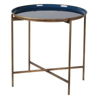 An Image of Enameled Metal Tray Table, Blue and Gold