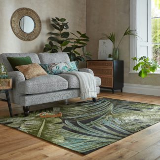 An Image of Jungle Palm Chenille Rug Green