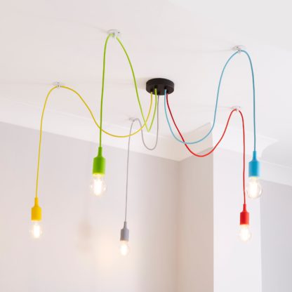 An Image of Rainbow Flex 6 Light Spider Ceiling Fitting MultiColoured