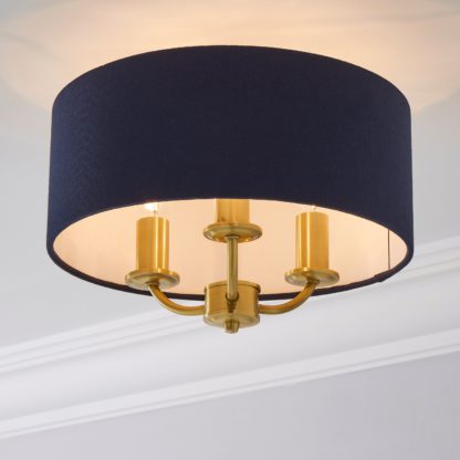 An Image of Preston Anitque Brass Flush Ceiling Fitting Navy