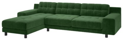 An Image of Habitat Hendricks Left Corner Velvet Chaise - Moss Green