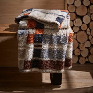 An Image of Modern Check Navy Sherpa Throw Navy