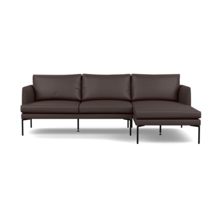 An Image of Heal's Matera Corner Chaise Sofa RHF Leather Grain Chocolate 066 Black Feet