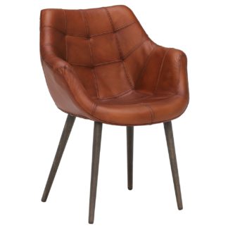 An Image of Birinus Leather Dining Chair, Light Brown Matt