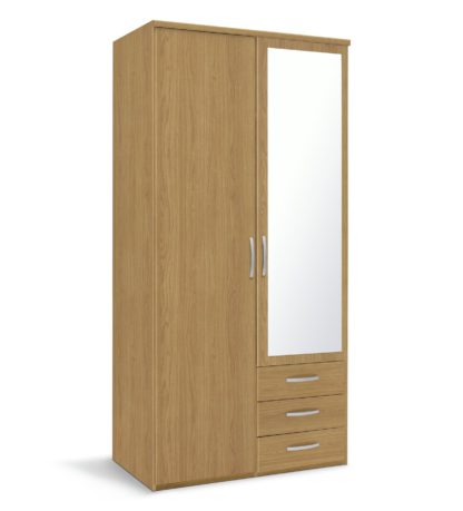 An Image of Argos Home New Hallingford 2 Dr 3 Drw Mirror Wardrobe - Oak