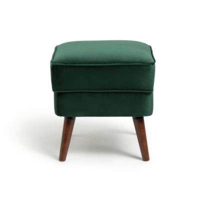 An Image of Habitat Callie Velvet Footstool - Forest Green