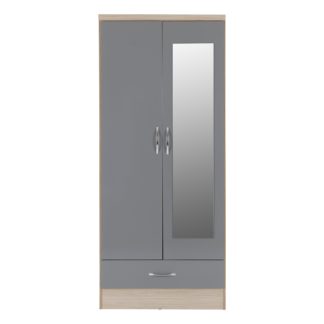 An Image of Nevada Grey Double Mirrored Wardrobe Grey