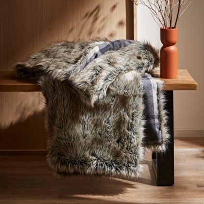 An Image of Alpine Check Faux Fur Throw Brown