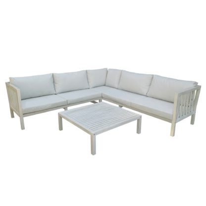 An Image of Acacia Washed Wood Large Corner Sofa Set Washed White