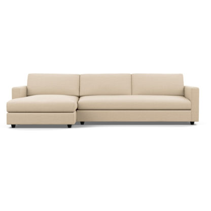 An Image of Heal's Nimbus II 4 Seater Corner Chaise LHF Brushed Cotton Cadet Black Feet