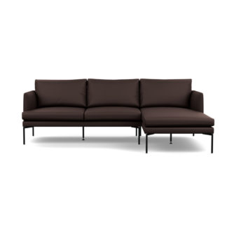 An Image of Heal's Matera Corner Chaise Sofa RHF Leather Grain Chocolate 066 Black Feet