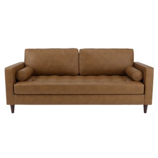 An Image of Zoe Faux Leather 3 Seater Sofa Tan (Brown)