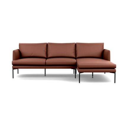 An Image of Heal's Matera Corner Chaise Sofa RHF Leather Grain Chocolate 066 Black Feet