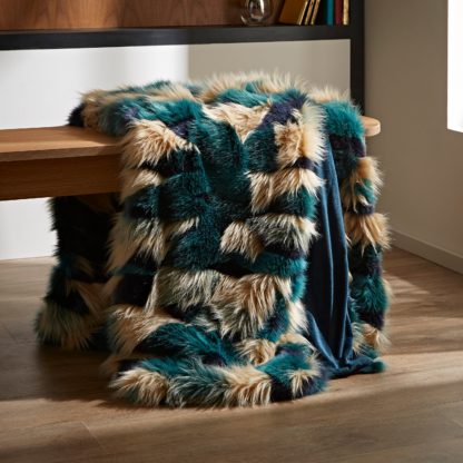 An Image of Milan Faux Fur Throw Peacock