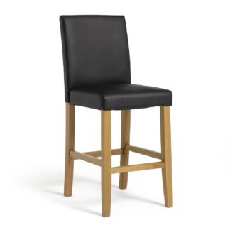 An Image of Habitat Winslow Wood & Faux Leather Bar Stool - Black