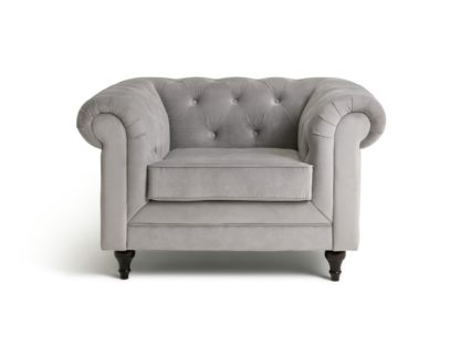 An Image of Habitat Chesterfield Velvet Armchair - Light Grey