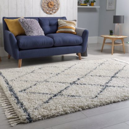 An Image of Berber Geometric Shaggy Rug Berber Cream