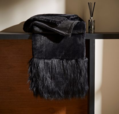 An Image of Luxe Faux Fur Border Throw Peacock