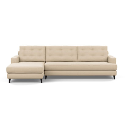 An Image of Heal's Mistral Left Hand Facing Corner Sofa Brushed Cotton Cobalt Black Feet