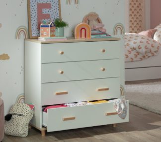 An Image of Habitat Melby Kids 4 Drawer Chest - White and Acacia