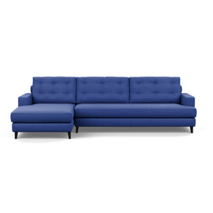 An Image of Heal's Mistral Left Hand Facing Corner Sofa Brushed Cotton Cobalt Black Feet