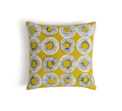 An Image of Habitat Evelyn Print Patterned Cushion - Yellow - 43x43cm