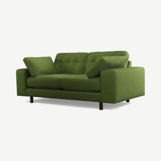 An Image of Content by Terence Conran Tobias, 2 Seater Sofa, Plush Vine Green Velvet, Dark Wood Leg