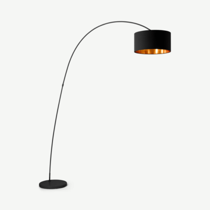 An Image of Sweep Arc Overreach Floor Lamp, Matt Black with Copper