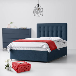 An Image of Cornell Buttoned Midnight Blue Fabric 2 Drawer Same Side Divan Bed - 5ft King Size