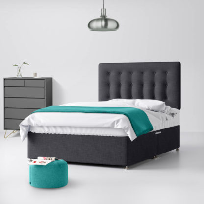 An Image of Cornell Buttoned Charcoal Fabric No Drawer Divan Bed - 6ft Super King Size