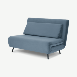 An Image of Kahlo Double Seat Sofa Bed, Arctic Blue Velvet