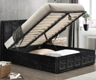 An Image of Hannover Black Velvet Fabric Ottoman Storage Bed Frame - 4ft6 Double